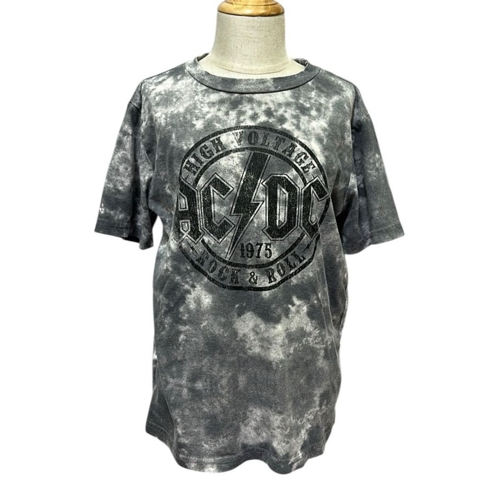 AC/DC High Voltage Vintage Rocker Style Gray Tie Dye Logo Graphic Tee Youth S